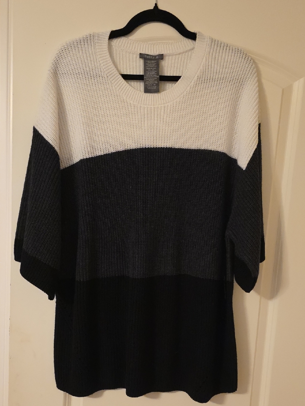 Matty M White, Gray & Black Oversized Colorblock Crewneck Sweater